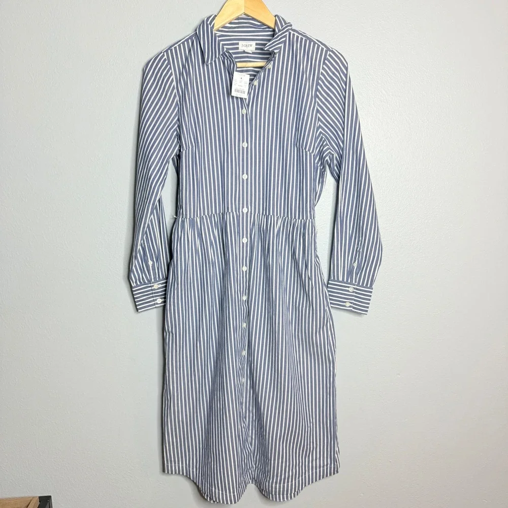 J.Crew Long-sleeve striped poplin shirtdress Size 4 - Picture 2 of 7